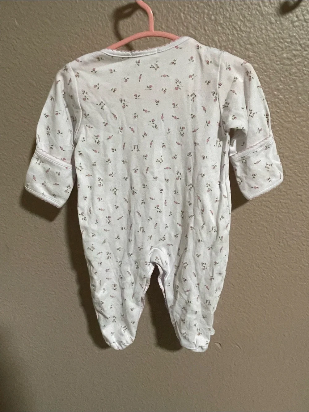 Kissy Kissy White Floral Baby One-Piece Footed Pajamas with Pink Trim